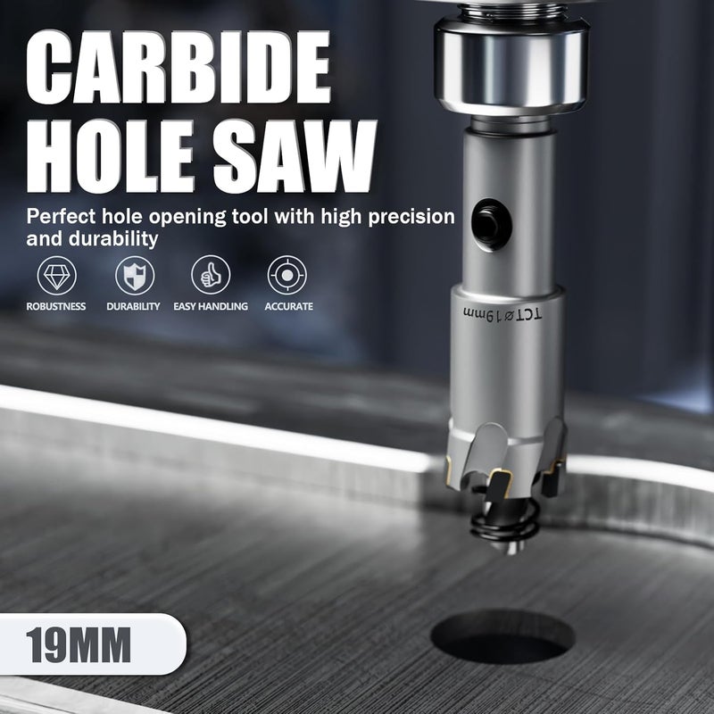 GSTK Heavy Duty Carbide Hole Saw Set, 3/4” (19mm), Extra Deep Cutting Depth of 1.1 Inches (28mm) - Ideal for Stainless Steel, Mild Steel, Iron, Copper, Brass, and Plastic - Image 4